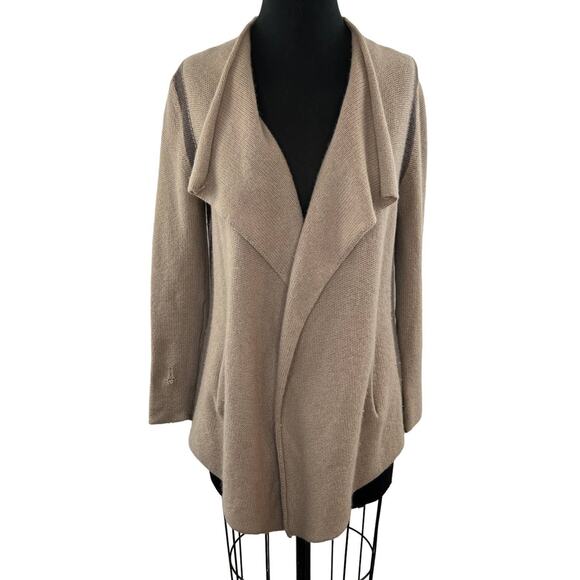 360 Cashmere Tan/Brown Color-Block Draped Relaxed Cardigan Sweater Pockets S - Picture 2 of 8